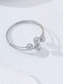 1pc Fashionable Minimalist Round Bead Open Cuff Bracelet, Elegant Metal Ball Line Design, Suitable For Women's Daily, Party, Outing Wear - Beaded Bracelet - View 8