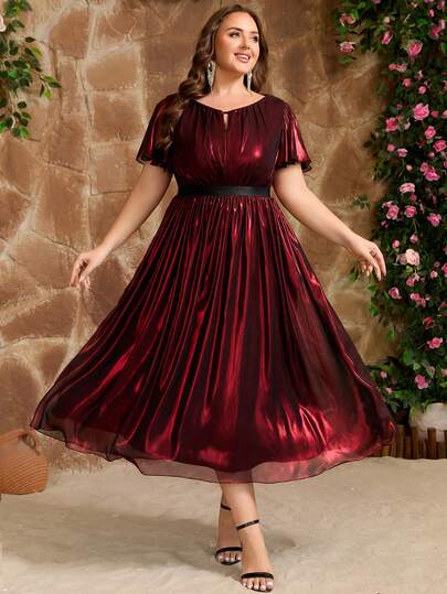 女士大码渐变雪纺不对称晚礼服，适合婚礼宾客穿着