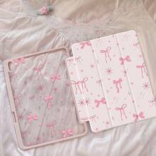 Cute Cartoon Pink Bow, Star, Heart Dual-Sided Acrylic Transparent Crystal Back Cover, Shock-Resistant And Durable, Suitable For 7th, 8th (10.2 Inch), And 10th Generation . Built-In Pencil Slot, Sleep/Wake Function, And Foldable Stand Design. Ideal Gift For New Year 2026 And Christmas. - 查看 1