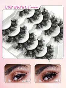ENCHUW 5 Pairs Full False Lashes Fluffy Faux Mink Lashes 3D Soft Dramatic Long Fake Lashes Thick Volume Eyelashes - Cat Eye Lashes - View 4