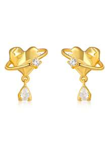 1 Pair S925 Sterling Silver Zirconia Heart Shaped Stud Earrings, Minimalist Chic Heart Earrings - Earrings - View 3