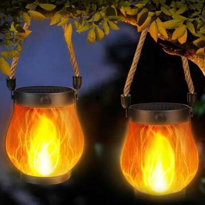2 pezzi/1 pezzo Luci a fiamma a doppia alimentazione solare USB, per decorazione domestica e all'aperto, lampadine a LED con effetto fiamma tremolante