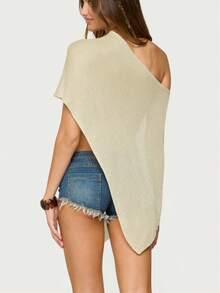 Women Sheer Mesh Poncho Top Crochet Knit Lightweight See Through Shawl Wrap Summer Oversized Loose Shrug Beachwear Swimsuit Bikini Cover Ups - 薑色 - 查看 5