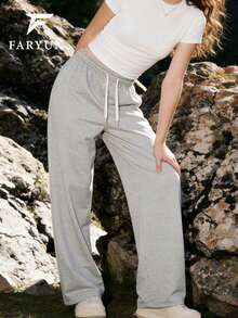 2025 Pantalones casuales de unicolor, cómodos y con cordón, pantalones versátiles y transpirables para deportes - Gris Claro - Ver 7