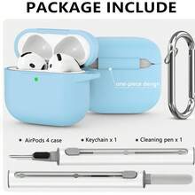 Funda protectora de silicona suave compatible con todos los modelos, adecuada para hombres y mujeres, incluye llavero, compatible con estuches para AirPods - azul claro - Ver 2
