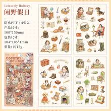 1 Pack 4pcs Vintage Character Stickers, Transparent Waterproof Phone Stickers, DIY Phone Stickers, Retro Decorative Stickers - Multicolor - View 7