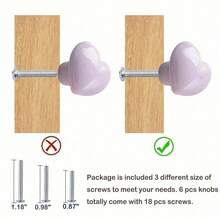 1/2/3/5/6/8/10/12/15/20pcs Ceramic Drawer Knobs Heart Shape Cabinet Dresser Pulls Handles With 3 Sized Screws, Kitchen Furniture Knobs For Closet Cupboard Wardrobe - Heart - View 4