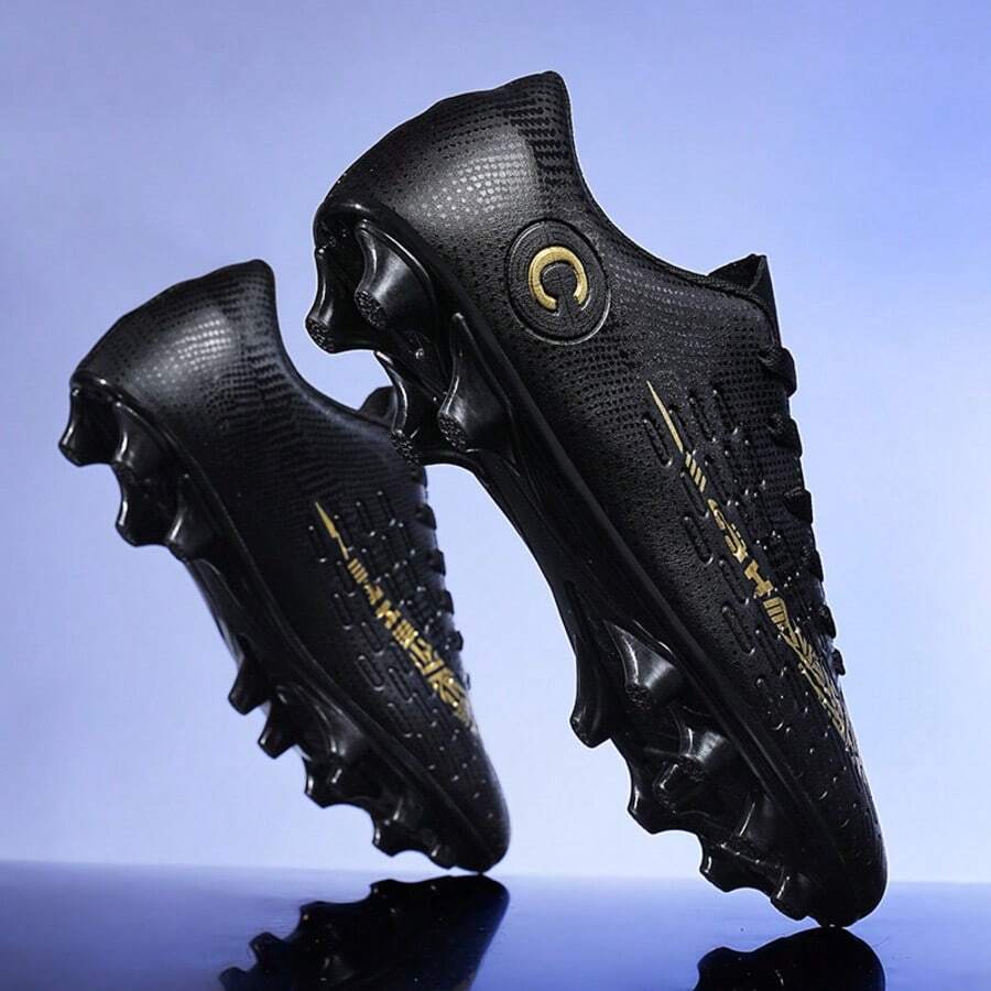 Men's Football Shoes For Indoor Five-A-Side, Comfortable, Non Slip, Breathable, Low Top Professional Training Shoes For Matches, AG Broken Nail Outdoor Artificial Grass/Lawn/Turf, Suitable For Both Men And Women - 黑色 - 查看 1