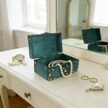 Vintage-Style Lockable Storage Box, Treasure Chest Box, Movie Prop Box, Collectibles Storage Box, Escape Room Investigation Wooden Storage Box, Jewelry Holders, Vintage Home Desktop Decoration. - Ngọc lục bảo - Xem 5