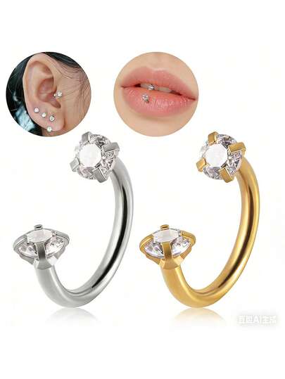 BMOR 1 pieza Pendiente de perforación de cartílago en forma de C con circonita, de acero inoxidable, calibre 16G para lóbulo de la oreja y perforación corporal