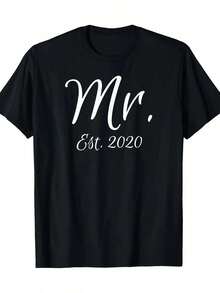Camiseta a juego con texto "Sr. y Sra. Regalos Nupciales Novio Sr. Est. 2020" - Camiseta de 220gT 100% Algodón - Negro - Ver 1