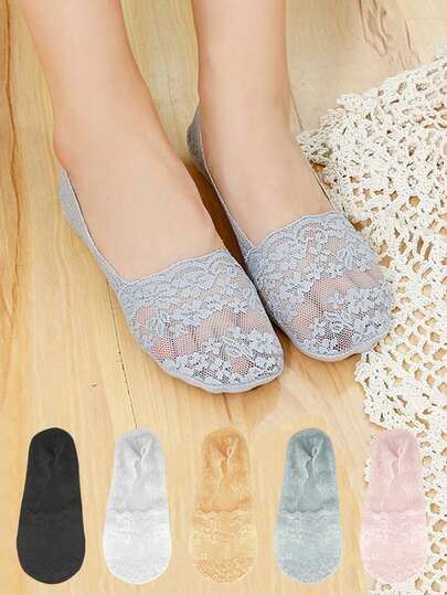 1/5/10 Pairs Of Summer Women's Fashionable And Comfortable Foot Sole Anti Slip Non Falling Non Grinding Solid Color Cherry Blossom Pattern Boat Socks