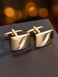 2pcs Shiny Copper Geometric Cufflinks, Suitable For Business, Wedding, And Daily Wear For Men - Geometry - View 3