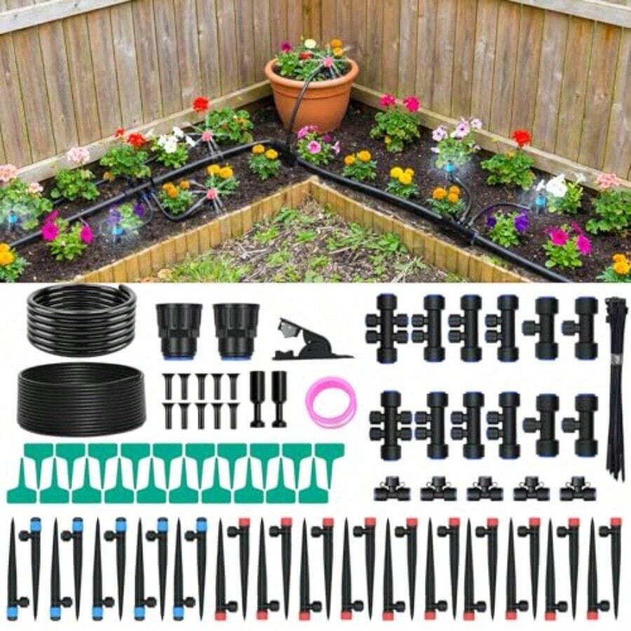 Quality Goods00FT Drip Irrigation System For Garden 2026 Upgraded DIY Automatic Plant Watering Kit With Push-Fit Connectors 30 Water-Saving Adjustable Drip Emitters For Yard Lawn And Greenhouse - như hình ảnh - Xem 1