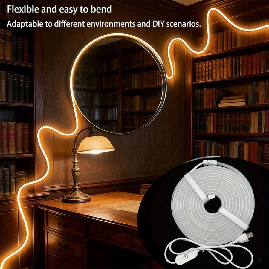 5V COB Neon Light Strip, USB Powered, IP65 Waterproof, Touch Switch With Long Press Brightness Adjustment, 1 Roll Tape Included, Ideal For Garden, Bedroom, Living Room, Cabinet & Wardrobe Lighting