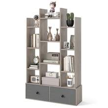 COSTWAY Tree Shaped Bookcase With Drawer, Free Standing Bookshelf With 7 Open Storage Shelves, Tall Display Rack With Bookshelves For Living Room, Bedroom, Home Office, Grey - A - View 1