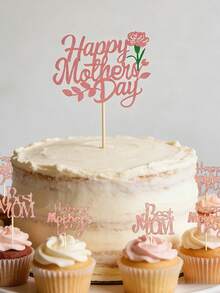 Muttertags Rosegold "Alles Liebe zum Muttertag" Cupcake Topper, Muttertags Kuchendekoration, Glitzer Herz "Beste Mama" Kuchendekoration, Rosegold "Beste Mama" Themen Party Kuchendekoration, geeignet für Muttertagsfeier - Mehrfarbig - Übersicht 5