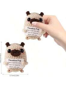 1 buc. Pug croșetat, mini animal activ drăguț tricotat pentru câine, jucărie, cadou de noroc, cadou de tricotat, păpușă activă care ține o carte de sprijin, folosită pentru a încuraja decorarea emoțională a petrecerii. - Multicolor - Vizualizare 4
