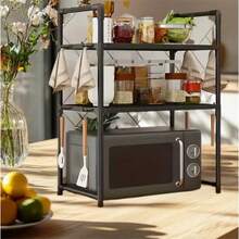 Kitchen Microwave Oven Rack, Oven Bread Maker Organizer Rack, Adjustable Shelf With Hooks, Space-Saving Storage Rack For Countertop/Wall, Multi-Functional Organizer, Kitchen Organization, Wall-Mounted Shelves, Stylish Storage, Easy Assembly, Small Kitchen - A - View 10