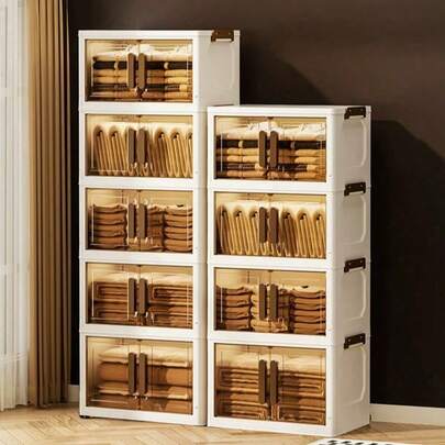 Caja de almacenamiento apilable de plástico de 5 niveles con tapa - Organizador de armario, contenedor plegable de 32" de ancho, recipiente de almacenamiento plegable, caja organizadora de manualidades, apta para el hogar, despensa, oficina, dormitorio