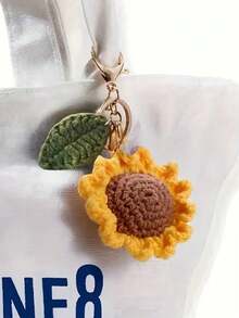 1pc/2pcs Crochet Sunflower Keychain Cute Key Ring Purse Bag Backpack Car Charm Earbud Case Accessory Women Gift - Multicolor - View 1