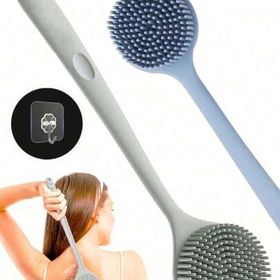 Bàn chải tắm massage cán dài bằng silicon - Bàn chải tẩy tế bào chết toàn thân - Bàn chải chà lưng, bàn chải tắm cán dài dùng để tẩy tế bào chết lưng và làm sạch khi tắm, tẩy tế bào chết và massage, tạo nhiều bọt, cán dài giúp dễ dàng loại bỏ vi khuẩn vô hình, vật dụng thiết yếu trong phòng tắm, làm sạch mạnh mẽ, quà tặng cho năm học mới, quà tặng ngày Valentine