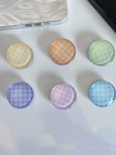 1pc Crystal Glass Round Candy Color Grid Phone Holder, Air Bag Phone Stand, Slouchy Desktop Bracket