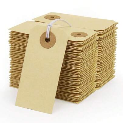 Paper Tags With Elastic String -  200 Pcs Small Hang Price Tags Attached Reinforced Hole, Blank MarFKing Shipping Label For Hanging Gift Clothing Jewelry (2 3/4\ X 1 3/8\)