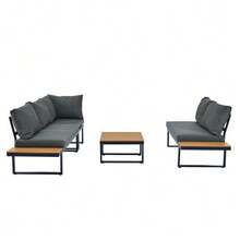 Outdoor Table & Chair Sets - Grey+Black - View 11