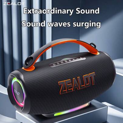  ZEALOT S167 峰值功率便携式低音炮，配备 RGB 动态灯光、EQ 模式和 24000mAh 大容量电池，续航时间长达 8 小时。支持连接智能手机、平板电脑、电脑和电视。配备 SD/USB/AUX 接口和 TWS 配对功能。适用于汽车、露营、海滩、家庭影院、舞台、万圣节派对等多种场合。是理想的万圣节礼物。