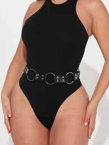 1件装女士时尚性感黑色朋克金属扣铆钉腰带，西部牛仔风格真皮腰带，适合日常穿着、万圣节、音乐节等场合。 - 黑色 - 查看 1