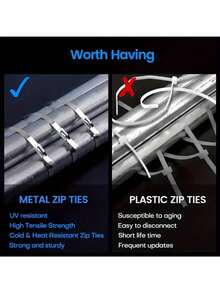 100pcs/Pack Heavy-Duty 304Stainless Steel Cable Ties - Rust Proof, High Temperature Resistant Metal Cable Ties, Suitable For Mechanical, Automotive, Exhaust Applications, Etc., Made Of Stainless Steel Material - 100PCS - View 6