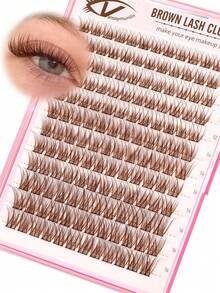 Brown Natural Fluffy Lash Clusters, Anime Lash Clusters, Pointed Lash Extensions, C-Curl Single Lash Extensions, Pointed Single Lash Extensions, 10-16mm Pre-Fanned Lash Clusters, DIY Lash Kit 144pcs - D - View 1