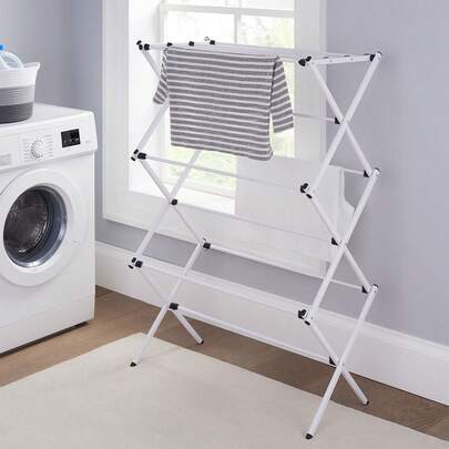 3 Tier Clothes Airer Dryer Metal Laundry Horse Drying Rack Foldable Space Saving For Indoor Outdoor Patio Garden