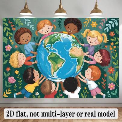 2D Flat, 2D Flat - 2D Flat, 2D Flat - Single 2D Flat Banner, Theme Of Earth And Unity, Suitable For Background Decoration. Made Of Polyester, Can Be Used For Home, Room And Wall Decoration