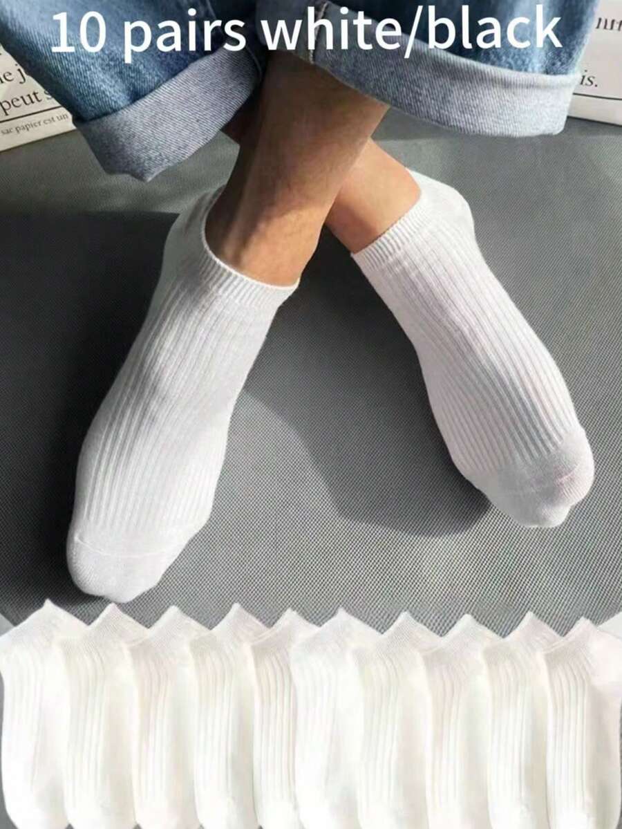 10 Pairs Men's White Athletic Socks, Moisture-Wicking Breathable Tennis Badminton Basketball Sports Socks - Multicolor - View 1