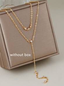 1件优雅立方氧化锆镶嵌多层Y型项链，适合女性日常、约会、派对、音乐节等场合搭配 - 金黃色 - 查看 6