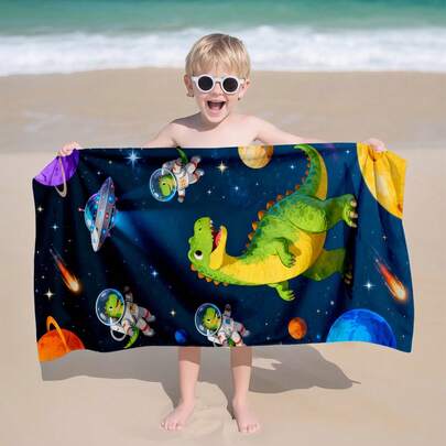 Khăn tắm biển trẻ em họa tiết khủng long và vũ trụ hoạt hình, chất liệu microfiber siêu mềm, cỡ lớn, thấm hút cực tốt, thích hợp cho du lịch, hồ bơi, lặn, lướt sóng, yoga, cắm trại, nhiều kích cỡ khác nhau, phụ kiện đi biển.