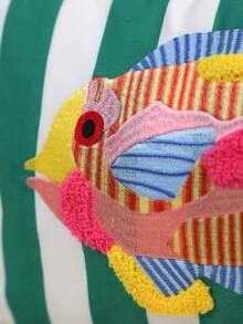 1件/2件裝清新海洋風刺繡魚類抱枕套，魚刺繡枕套，不含枕芯，適用於客廳沙發、臥室床頭裝飾氛圍 - 綠色 - 查看 4