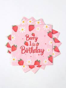 16张草莓主题一周岁生日纸巾，新生儿生日派对一次性纸巾，雏菊草莓图案，草莓餐巾纸，性别揭晓派对餐具装饰，粉色女宝宝一周岁生日派对装饰，粉色草莓生日派对装饰，婴儿派对装饰，婴儿派对用品，性别揭晓派对装饰，生日派对用品 - 草莓雛菊 - 查看 7