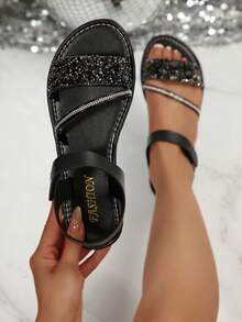 Women's Flat Sandals, New Summer Slip-On Slippers, Woven Flat Fashionable Vacation Beach Slides - Black - View 4