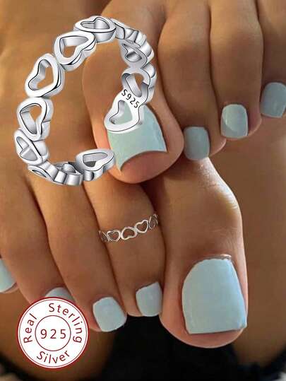 1pc S925 Sterling Silver Delicate Hollow Design Toe Ring, Adjustable Size, Suitable For Summer Beach Wear