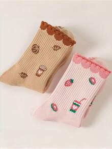 2 Pairs Women's Cartoon Pattern Sports Yoga Socks With Silicone Grip Bottoms, Indoor Workout, Dance, Yoga, Pilates Exercise Socks - Multicolor - View 2