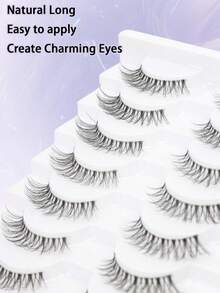 7对自然假睫毛，蓬松猫眼，柔软3D仿貂毛睫毛，纤细凌乱，多层假睫毛，佩戴舒适，上睫毛飞扬，拉长眼型，自然逼真，整条假睫毛，持久浓密，热门美妆工具 - 黑色 - 查看 3