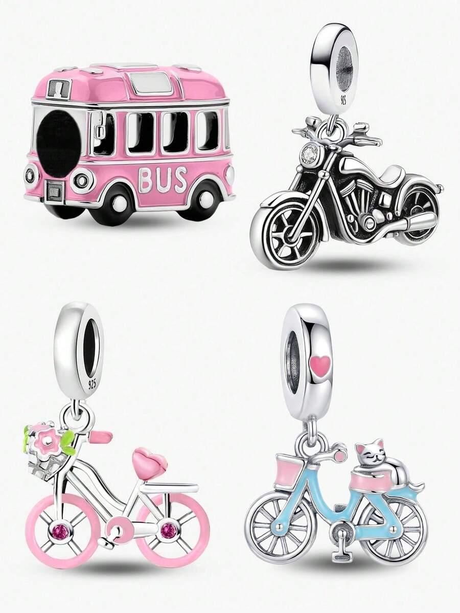 1pc 925 Sterling Silver Fashionable Bicycle Bead, Suitable For Making Bracelets And DIY Women Jewelry - Silver - View 1