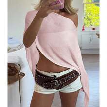 Women Sheer Mesh Poncho Top Crochet Knit Lightweight See Through Shawl Wrap Summer Oversized Loose Shrug Beachwear Swimsuit Bikini Cover Ups - 粉色 - 查看 8