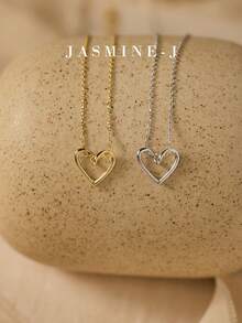 1 chiếc dây chuyền hình trái tim rỗng bằng bạc Sterling S925, thiết kế tối giản, dây chuyền bạc nguyên chất, quà cưới, quà Ngày của Mẹ, đeo hàng ngày. - Nhiều màu - Xem 2