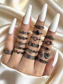 Juego de anillos apilables con diseños de mariposa, estrella y corazón para mujeres, estilo de Oriente Medio - Estrella - Ver 1