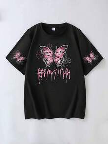 Áo thun ngắn tay nữ kiểu dáng thường ngày, dễ thương, in hình nơ và chữ cái. - màu đen - Xem 2