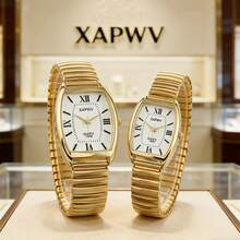 XAPWV Casual Elastic Couple Watches, Quartz Barrel-Shaped Roman Numeral Minimalist Fashion Wristwatches For Men And Women - Multicolor - View 1